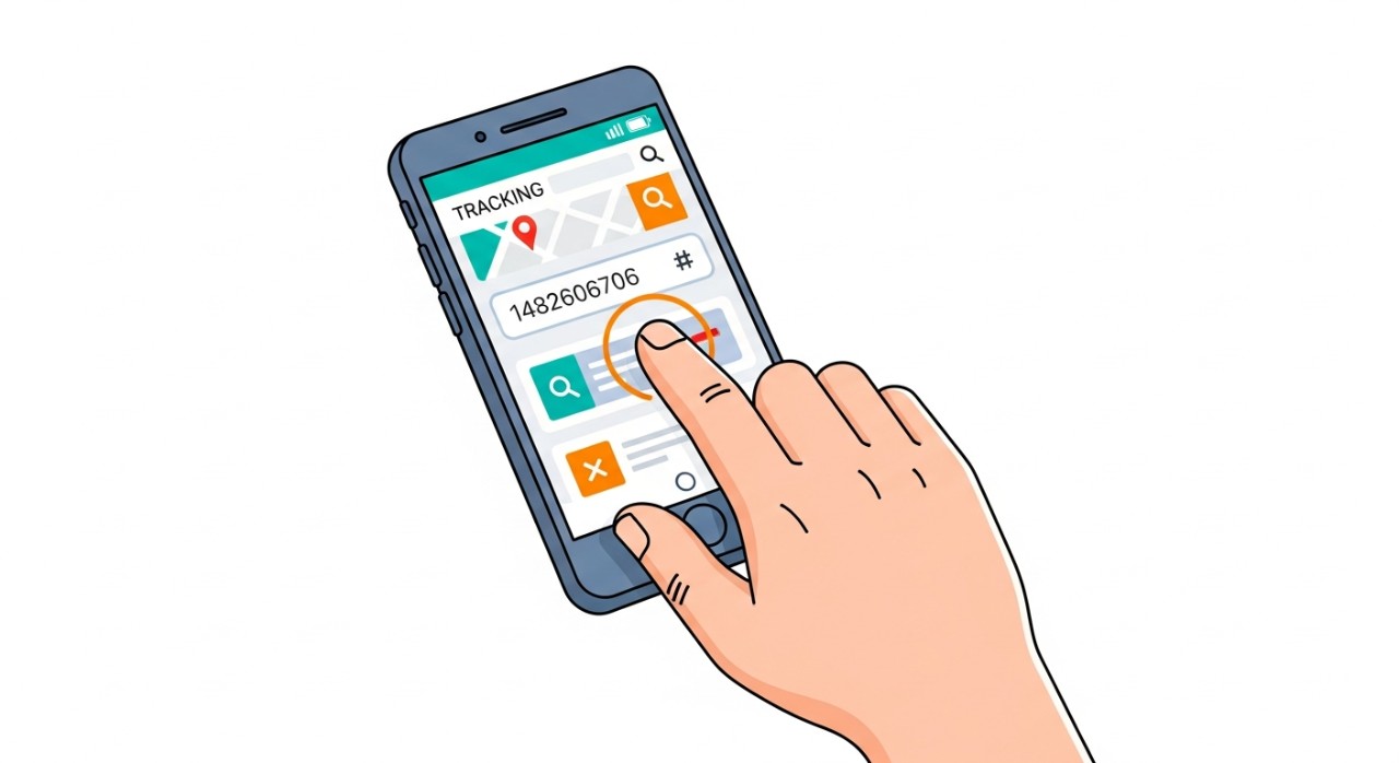 Seseorang sedang melihat layar ponsel yang menampilkan status pelacakan pengiriman paket Shopee Express.