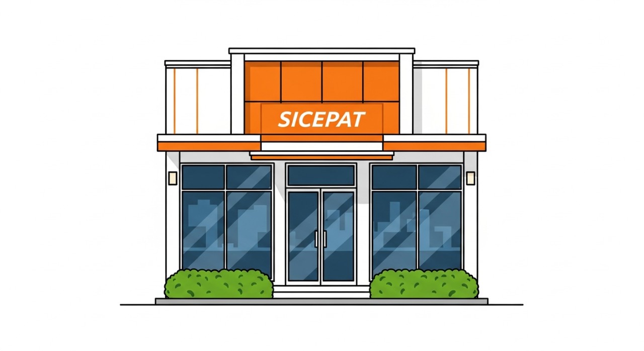 Tampilan depan kantor agen pengiriman Sicepat di kota Garut.