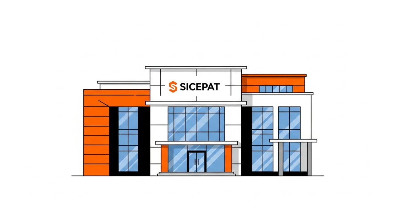 Tampilan depan kantor cabang Sicepat dengan logo yang jelas.