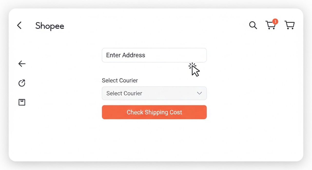 Tampilan antarmuka aplikasi Shopee yang menunjukkan proses pengecekan ongkir.