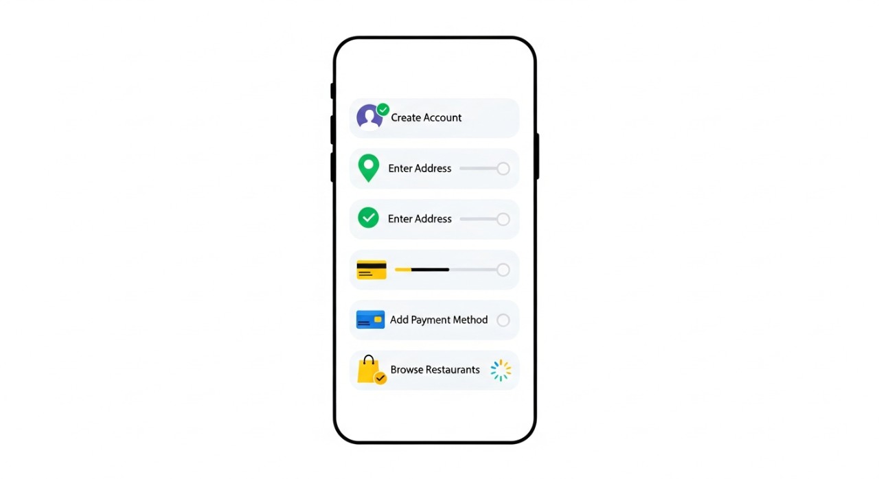 Layar ponsel menampilkan langkah-langkah pendaftaran melalui aplikasi pengiriman.