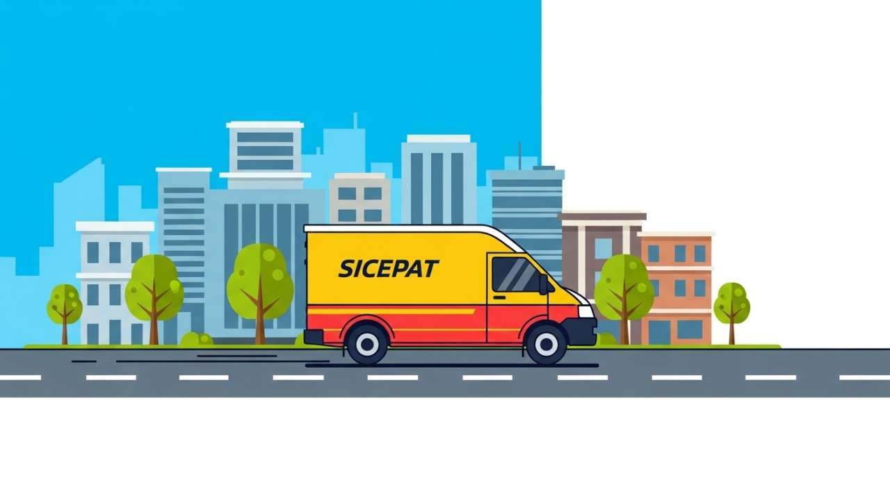 Sebuah mobil van pengiriman Sicepat sedang melaju di jalanan kota Bekasi.