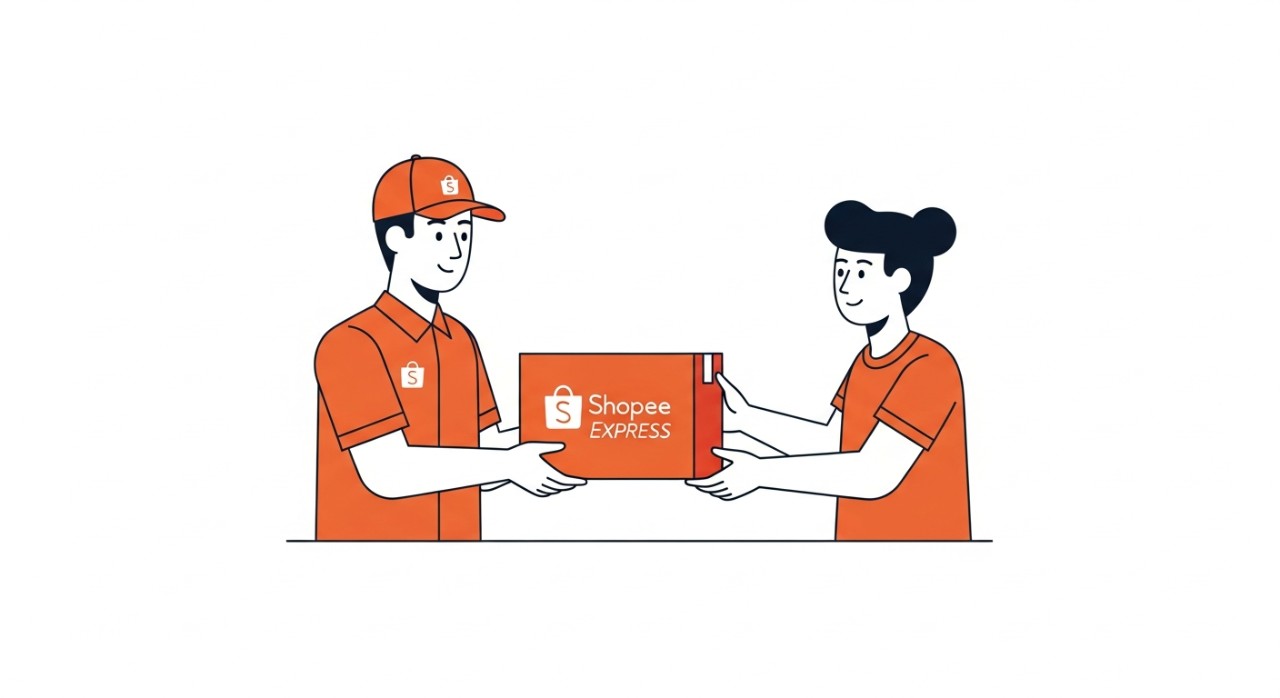 Sebuah paket Shopee Express diterima oleh pelanggan.