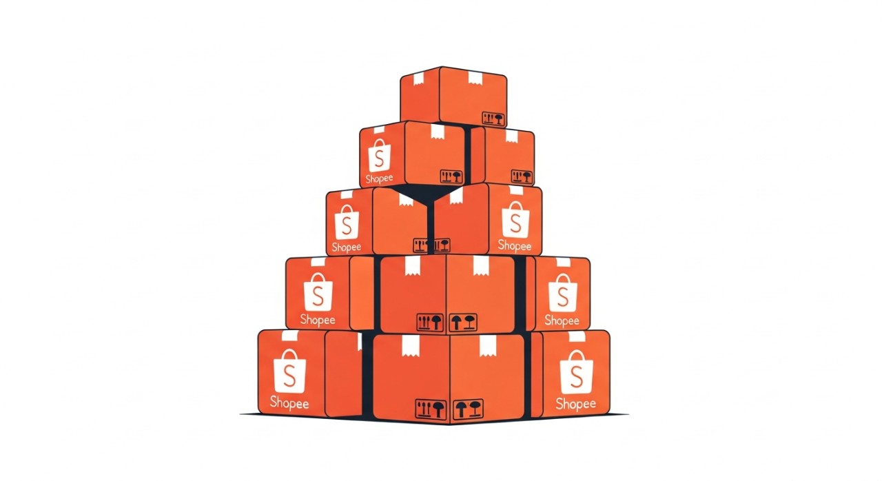 Beberapa paket Shopee Express sedang disortir di gudang logistik.