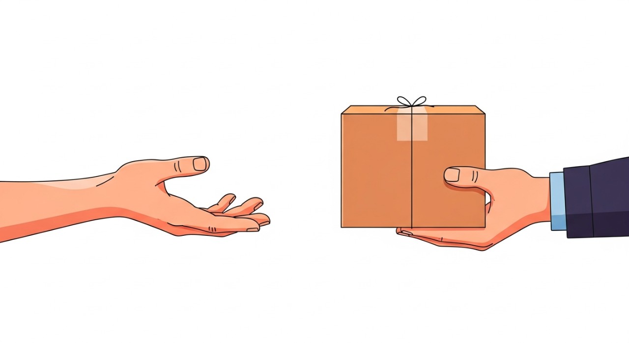 Tangan seorang pelanggan menerima paket dari kurir Sicepat.